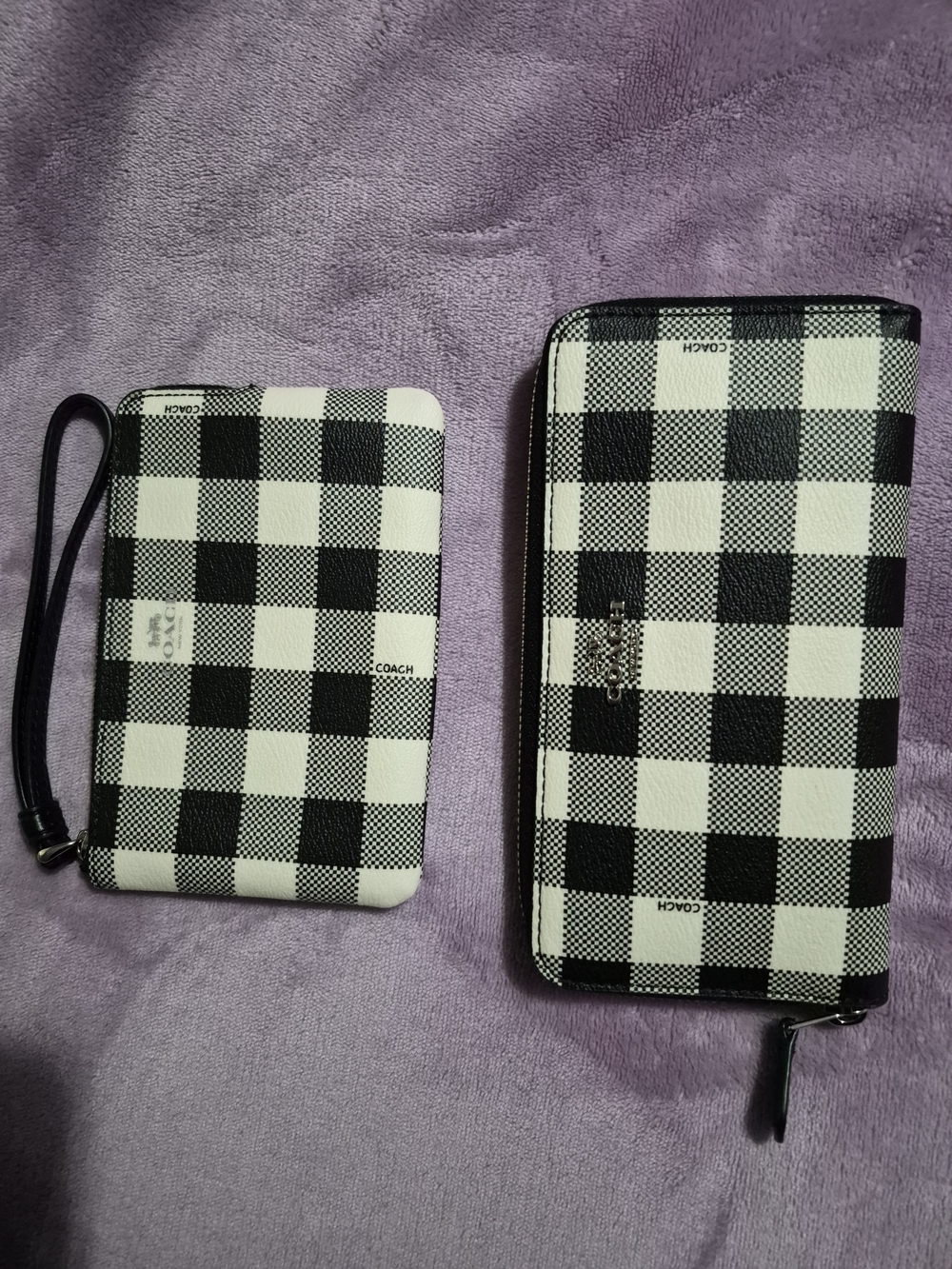 Coach Black and White Buffalo Check Wristlet & Zip Wallet Set